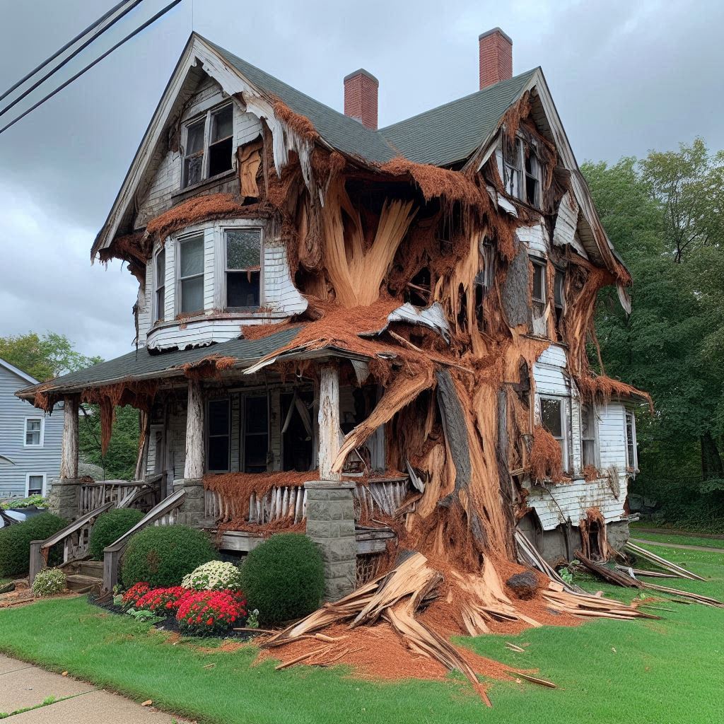 Damaged tree on an Hallandale home showing signs of disease and decay